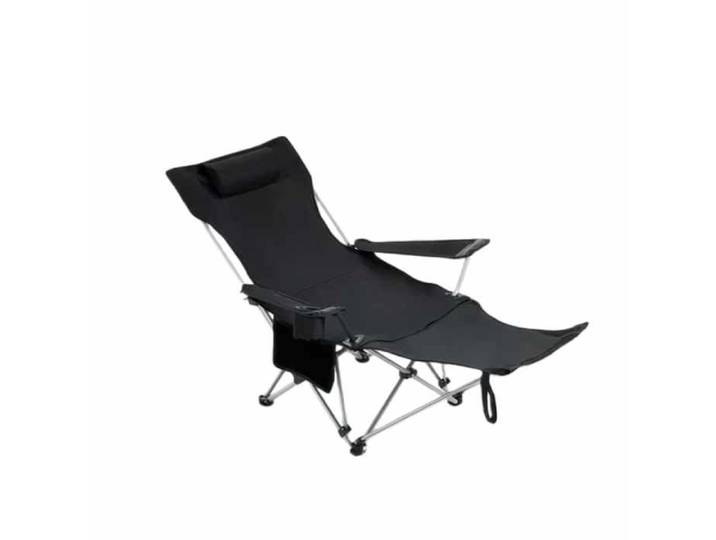Chaise Longue Pliante Noire Extra Longue (165 cm) Légère et Portative pour Plage Camping Pêche Jardin - Acier Durable