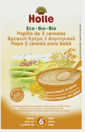 HOLLE BIO PAPA 3 CEREAIS INTEGRAL 6M 250G