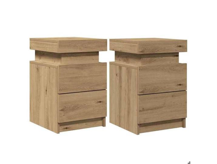 Tables moderne - Brun - Tables de nuit - avec LED - (2 pcs) - chêne artisanal - bois ingénierie 35x39x55 cm T549