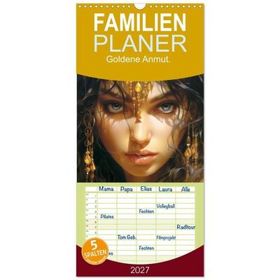 Familienplaner 2027 - Goldene Anmut. Verträumt, sinnlich und verführerisch mit 5 Spalten (Wandkalender, 21 x 45 cm) CALVENDO
