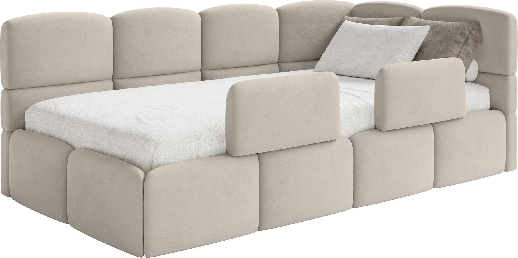 Selsey Cloudy - Kinderbett 90x200, Rausfallschutz, Kopfteil rechts, Samt Hellbeige