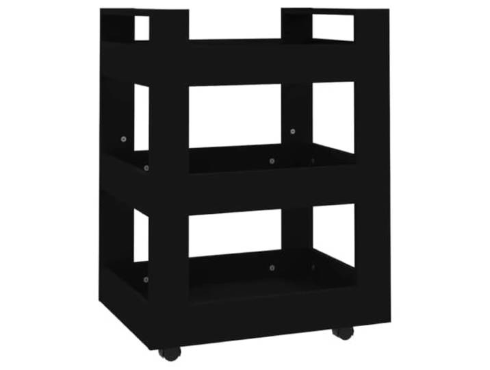 Foknhdi Küchenwagen Schwarz 60x45x80 cm Holzwerkstoff mit 3 Ablagen Mobiler Servierwagen aus Holzwerkstoff für Küche und Esszimmer mit drei offenen Ablagen und Rollen.