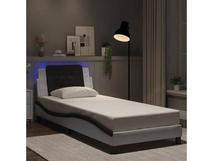 CHIC Lit adulte 1 place - 80x200 cm Structure/Cadre de lit et LED blanc et noir 80x200 cm #Sara53213