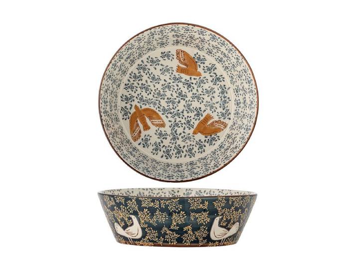 Schale Bindy – handbemalte Steingutschale mit Vogelmotiv - Blau - Luxusbetten24