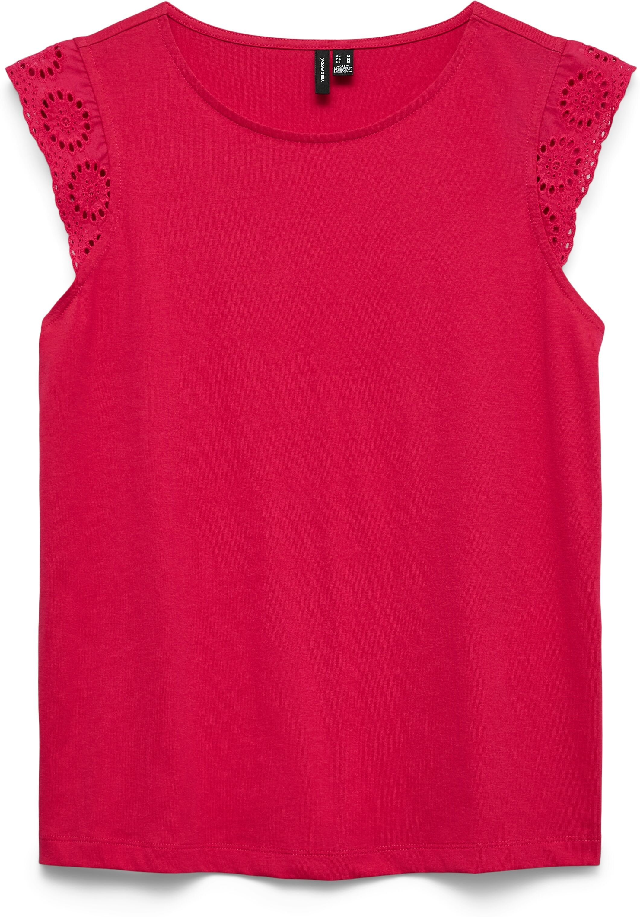 T-Shirt VERO MODA "VMEMILY SL GATHERING TOP JRS NOOS", Damen, Gr. XS, pink (jazzy), Jersey, Obermaterial: 100% Baumwolle, unifarben, regular fit hüftlang, Rundhals, Flügelärmel Spitze, Shirts T-Shirt, Baumwolle, regular fit, Spitze jazzy XS