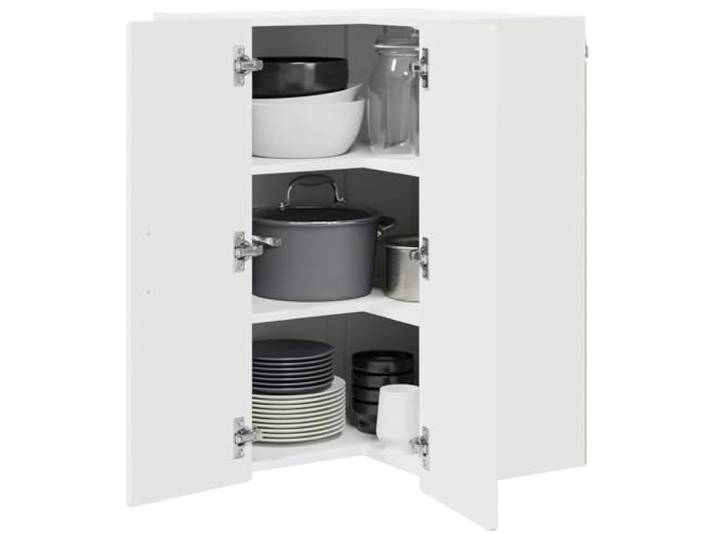 KTHLBRH Eckschrank zur Wandmontage, 57 x 57 x 80 cm, Weiß Mehrschichtholz, 3 Einlegeböden, 2 Türen, Wandmontage, leicht zu reinigen