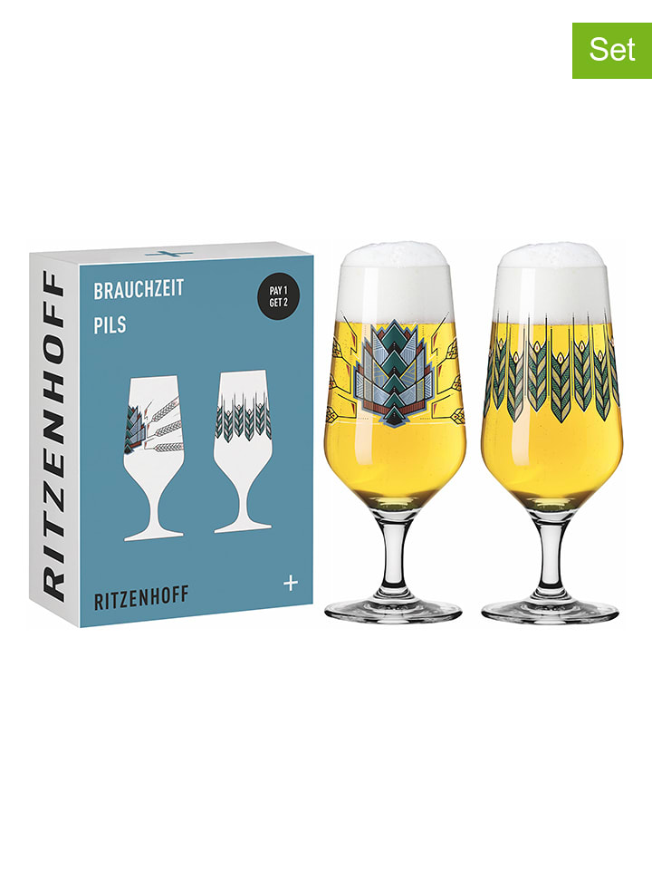 RITZENHOFF 2er-Set: Biergläser in Blau - 374 ml - onesize