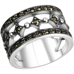 Zeeme Gemstones Ring Silber 925 oxidiert mit 40x Markasit