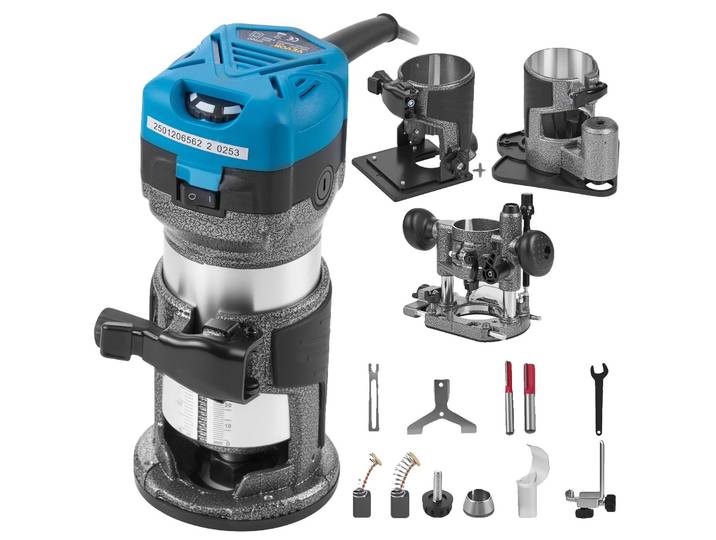 Jeu d'outils pour fraises à bois VEVOR 6\,5 ampères 1-1/4 CV\, couple max. 30.000 tr/min\, vitesse variable\, jeu de fraises compact avec base fixe\, base plongeante\, base basculante et base décalée