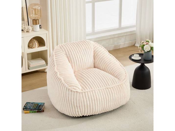 WOVREO Fauteuil poire compressé en chenille rayée beige avec mousse à mémoire de forme