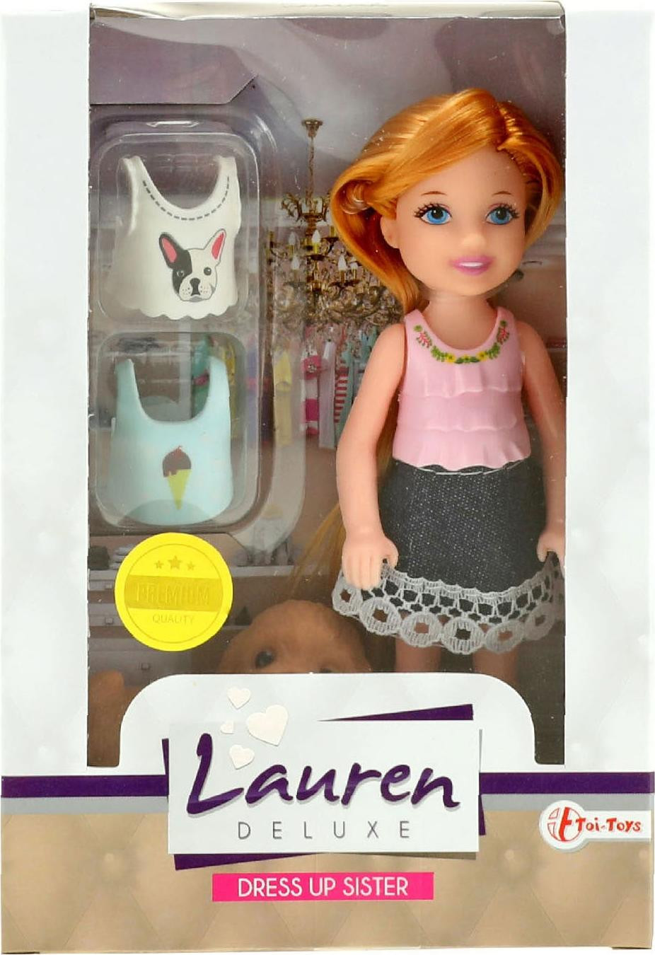Toi-Toys LAUREN Tienerpop met extra kledingstukken en hond, 14 cm