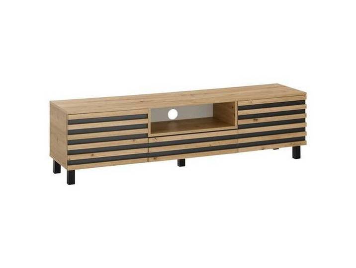 Livetastic Lowboard, Schwarz, Eiche Artisan, Metall, Streifen, 1 Schublade(n) Schubladen, 166x44x40 cm, Wohnzimmer, TV Möbel, Lowboards