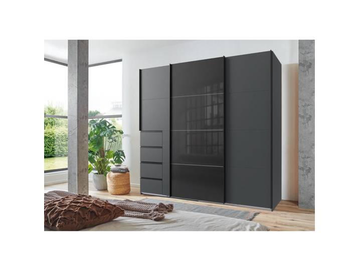 Kleiderschrank Cathy GRAPHIT + GLAS SCHWARZ Mischholz B 225 cm