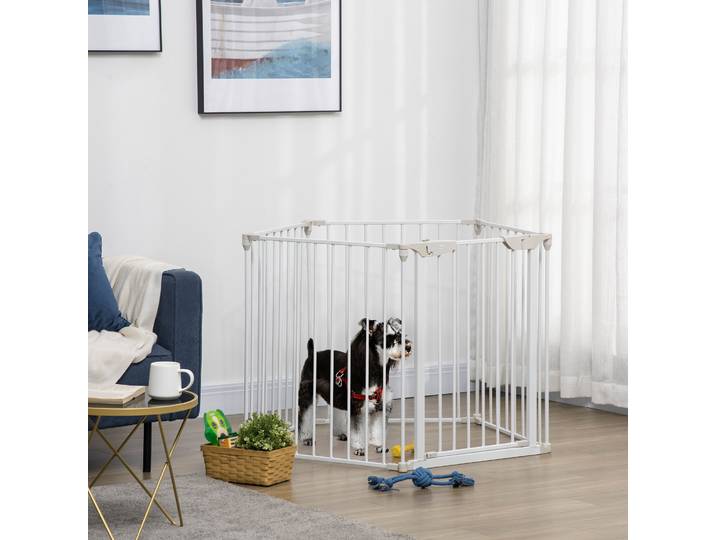 PawHut Parc Chien Métal Pliable Blanc 300x74.5cm