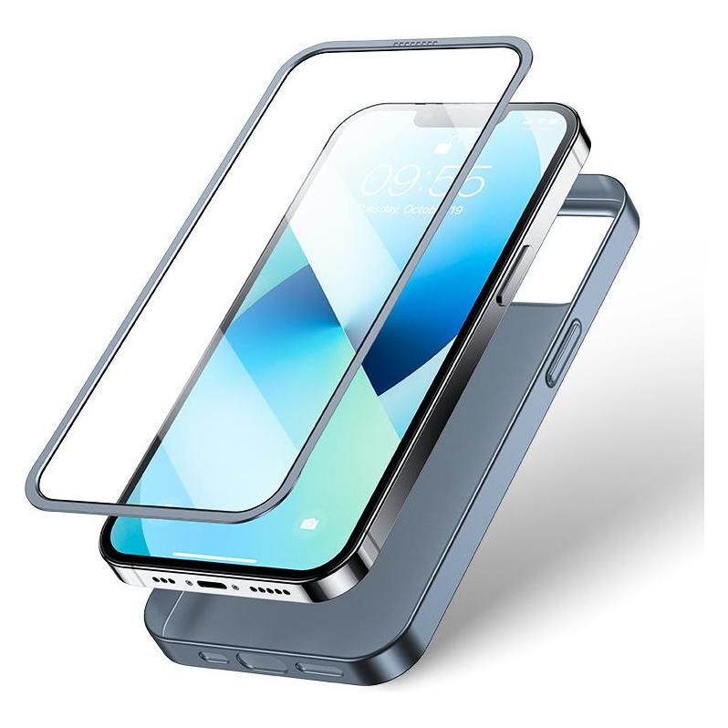 Joyroom 360 Full Case front and back cover for iPhone 13 + tempered glass screen protector grey (JR- (1 Stk., Apple iPhone 13) (JR-BP927)