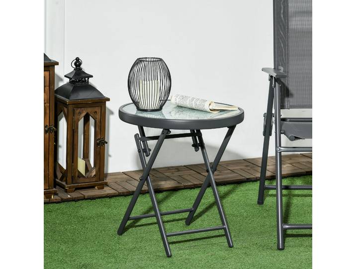 Outsunny Table Basse Pliante Ronde Ø45cm Verre Trempé Métal Blanc