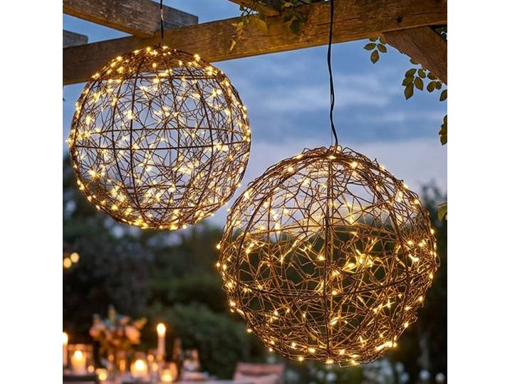 2er-Set LED Lichtkugel mit Timer & Funkel-Effekt, 18cm/25cm, schwarz