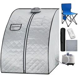 tectake Mobile Dampfsauna ThermaLuxe II, 1000 W, 15 Temperaturstufen  Grau/Blau