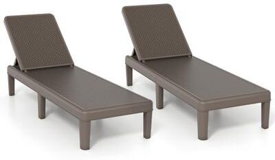 Costway Outdoor Chaise Lounger Chair with Waterproof Rattan Textured PP Surface Set of 2-Brown