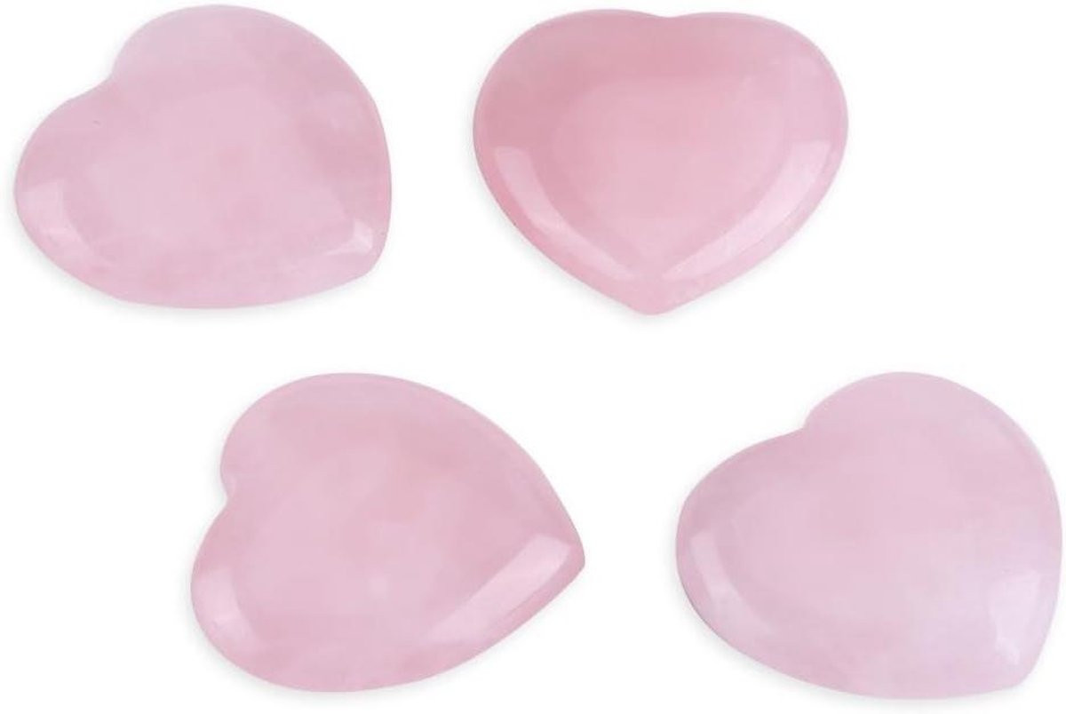 4 stuks Rozenkwarts Hartjes - Natuurlijk Gepolijste Liefdesstenen - Roze - 25 mm