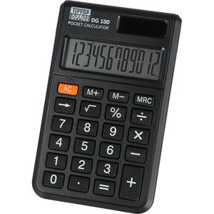 TipTop-Office Taschenrechner DG-100, 12-stelliges LC-Display, Solar- & Batteriebetrieb