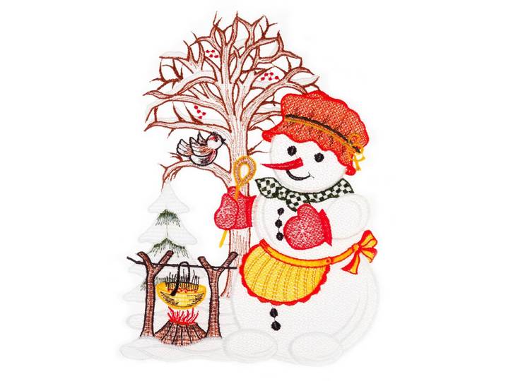 Fensterbild Fensterbild Schneefrau farbig , bunt, B:18cm H:27cm, Polyester, W. REUTER & SOHN - PLAUENER SPITZE, Fensterbilder, Fensterbild