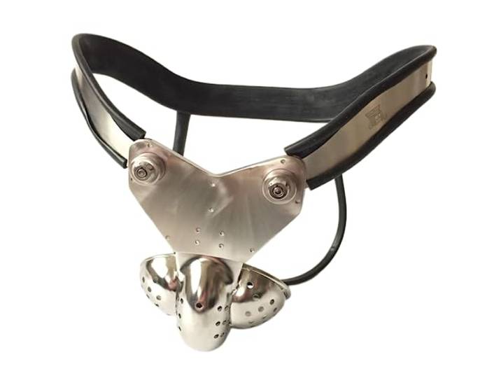 Edelstahl Keuschheitsgürtel, Vollständig Geschlossener Keuschheitskäfig Herren Peniskäfig Unsichtbar Chastity Belt Male Fetisch Höschen ​Bündel Sexspielzeug Set SM Extrem Sex Spielzeug,120-130cm