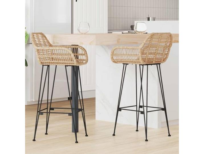 NLQMSU Barstuhl, 2 Stück, 55 x 52 x 105 cm, Rattan und Metall Handgeflochten, verstärktes Eisen, integrierte Fußstütze, ergonomische Rückenlehne, schlichter Stil, max. Belastung 110 kg