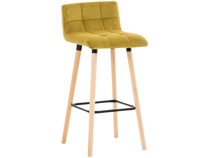 CLP Barhocker Samt Gelb, Holz, 42x94x49 cm, Esszimmer, Barmöbel, Barhocker