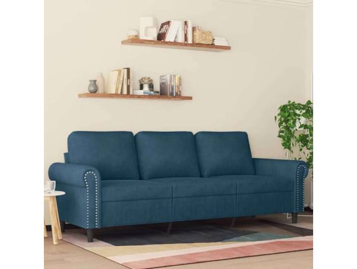 HEFZGDB 3-Sitzer-Sofa Blau 180 cm Samt Stoff Bezug Metallgestell Polsterung Wohnzimmer Sitzgruppe Komfort Möbel