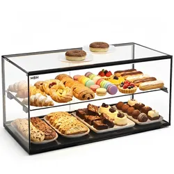 MBH - MAQUINARIA BAR HOSTELERIA MBH - Neutrale Doppelvitrine SLIM 92 cm, 2 Ebenen, für Gastronomie. Neutrales Glasdisplay für Gebäck und Süßwaren.
