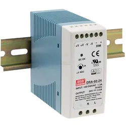 MeanWell, Systemstromversorgung, MEAN WELL DRA-60-12, 90 - 264 V, 60 W, 12 V, 5 A, RoHS, 40 mm