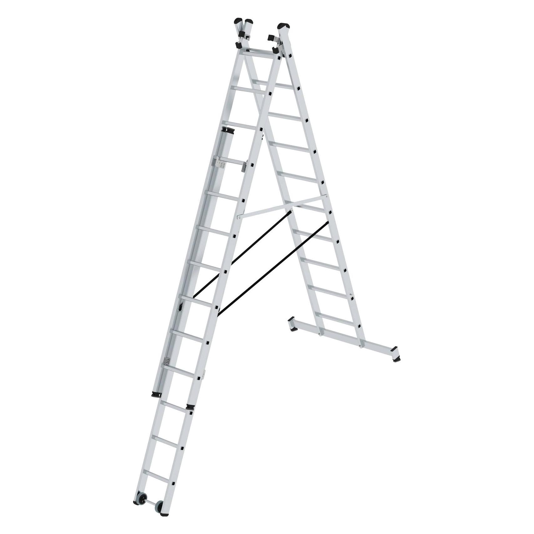 Munk Sprossen-Mehrzweckleiter 3-teilig mit nivello-Traverse und Wandlaufrollen 3x10 Sprossen (Mehrzweckleiter, 305.50 cm) (228733)