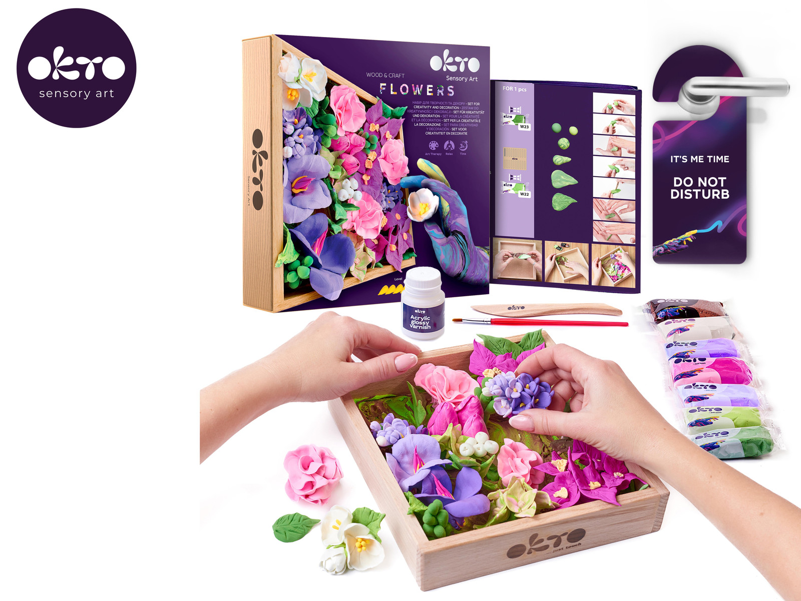 Okto Inspiration Art DIY-bloemen art-modelleringsset met houten lijst, 21 x 21 cm