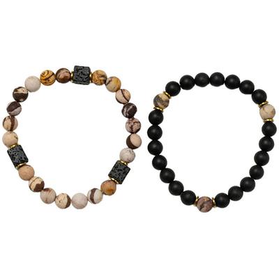 Armband Set FIRETTI "Multipack Schmuck Geschenk Armschmuck Armketten Edelstein", braun (braun, schwarz, braun, schwarz), Armbänder, Damen, 20,5cm, Materialmix, Made in Germany - mit Jaspis, Lavastein, Onyx