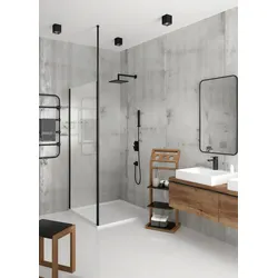 Hoesch Liberty Duschabtrennung rechts, Seiteneinstieg, Echtglas 6 mm mit EverClean-Beschichtung, Haltestange Schwarz, Wandanschlussprofil ±10 mm, anpassbare Länge