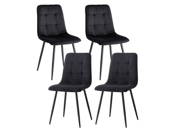 Esszimmerstuhl 4er-Set Samt Cord Schwarz, 43x89.5x44 cm, Esszimmer, Stühle