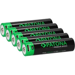 5x PATONA Premium 18650 Zelle Li-Ion Akku + USB-C Input 3,7V 3300mAh