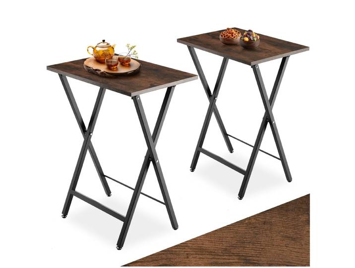 Ensemble de 2 tables d’appoint pliables Phoenix - Bois foncé industriel, rustique