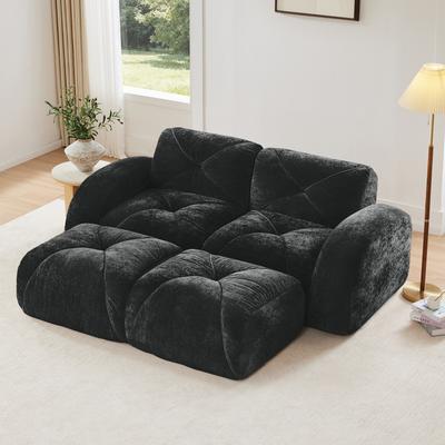 U-shaped Boneless Sofa,Soft Velvet Fabric,Tufted Design,32D High Density Sponge,No Assembly Required,Ergonomic Design Bottom