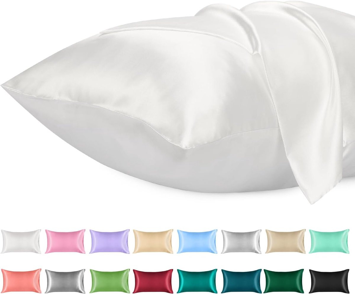 SnelShoppen 2 stuks Satin Kussenslopen - Wit - Microfiber - 50 x 80 cm