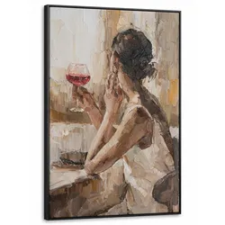 LEINWAND Bilder mit Rahmen - Ölgemälde - Frau - Wein - 100x150