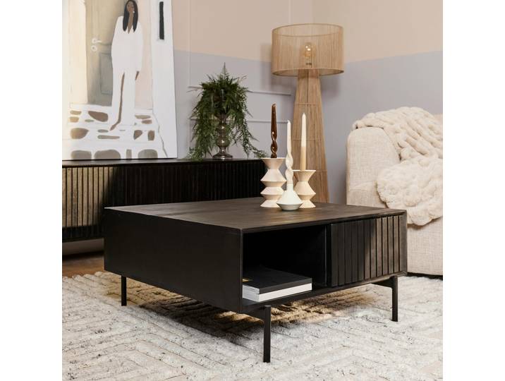 Table basse carrée 2 tiroirs 1 niche CORTINA - Noir