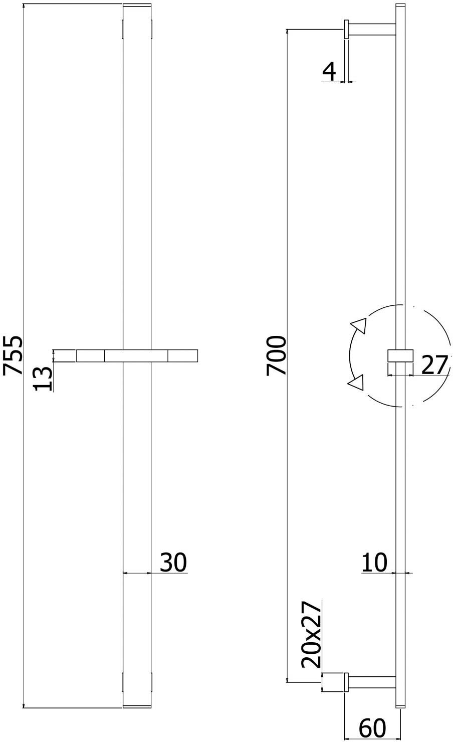 Steinkamp Brausestange eckig  70 cm