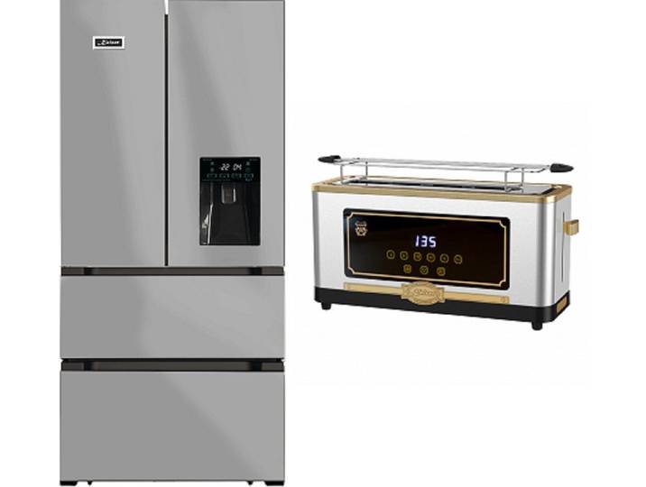 Kaiser Küchengeräte Kühl-/Gefrierkombination Kühl-Gefrier Kombi Side-by-Side Kühlschrank No Frost 506 l mit Retro-Toaster 6 verschiedene Toaststufen, Auftaufunktion KS 80420 R+T 4000 R, 83.6 cm breit