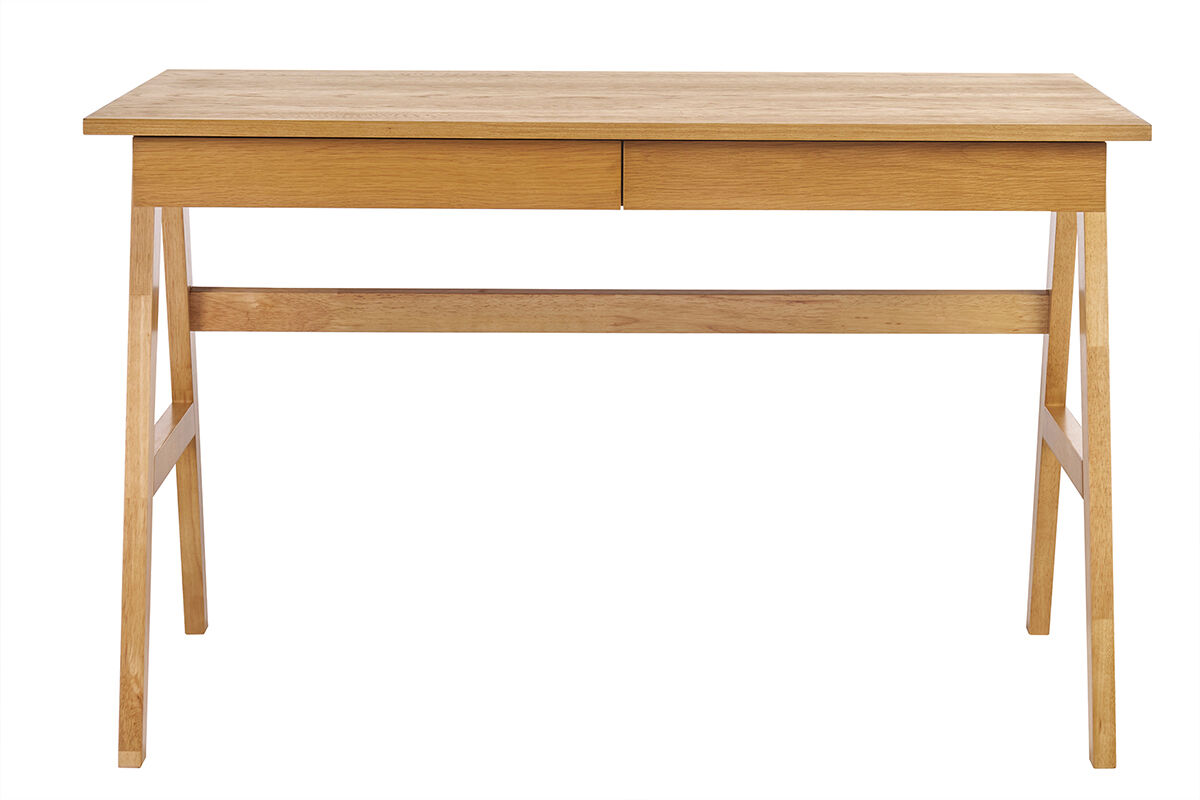 Miliboo Bureau design avec rangements 2 tiroirs bois clair hévéa L120 cm BROOK