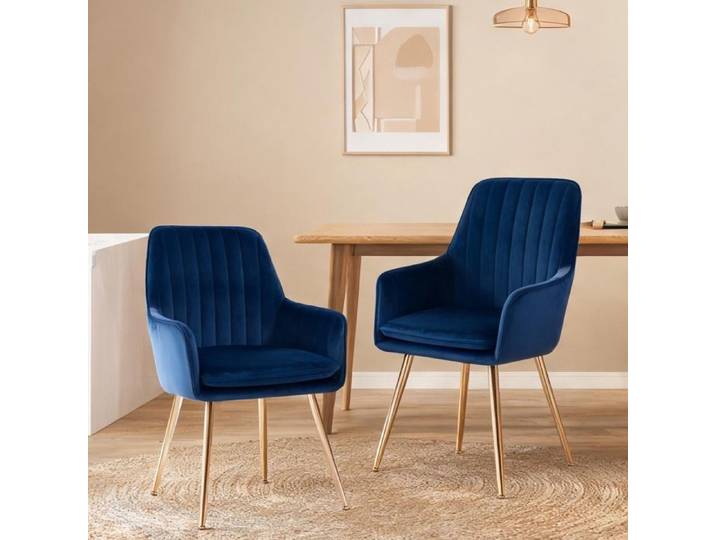 Chaise de salle à manger en tissu classique blue avec accoudoirs set de 2 style moderne luxueux