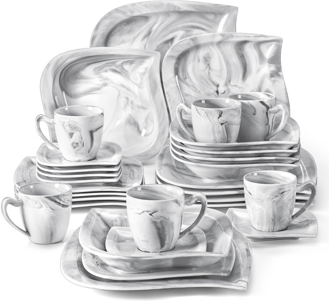 MALACASA 30-piece Marbling Grey Porcelain China Dinnerware Set, Service For 6 Gray 30