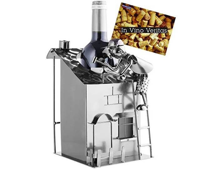 BRUBAKER - Wijnfleshouder - Ambacht/Home Renovatie - Metaal - Inclusief wenskaart - Origineel cadeau-idee - Decoratief object