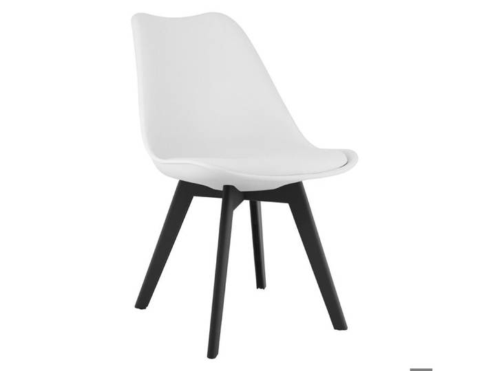 Chaise design Mark blanche avec pieds noirs et coussin - Réf. VK8681847486428
